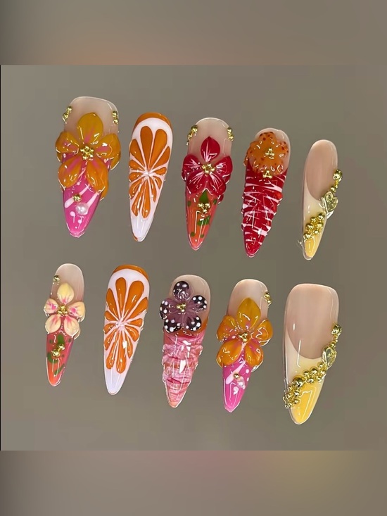 NailVesta Other - NailVesta Stiletto Press-On Nail Set - Citrus Daisy